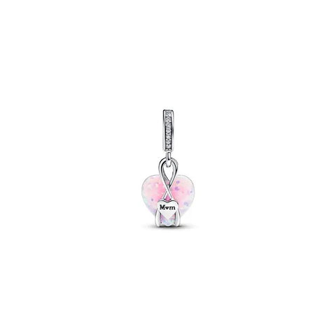 Opalescent heart dangle charm for mom, adding a touch of elegance and sentiment to charm bracelets
