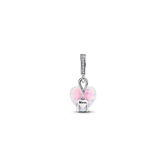 Mom Opalescent Heart Dangle Charm - Opalescent heart dangle charm for mom, adding a touch of elegance and sentiment to charm bracelets