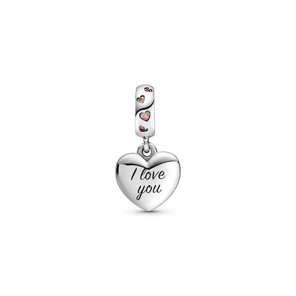 Mom Script Heart Dangle charm - Elegant mom script heart charm, perfect for showing appreciation on charm bracelets