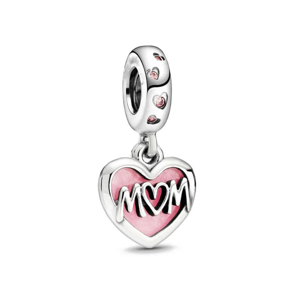 Mom Script Heart Dangle charm - Mom heart charm with a unique script design, adding sentiment and style to charm bracelets