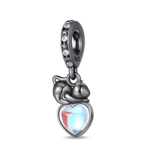 Moonlit Cat with Glowing Heart Charm - Moonlit Cat with Glowing Heart Charm