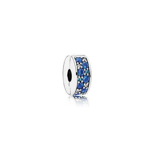 Mosaic Shining Elegance Blue Silicone Grip Clip - Blue mosaic charm with silicone grip, adding elegance and secure hold to bracelets.