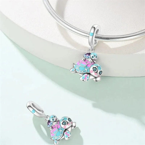 Mother & Baby Sea Turtle Dangle Charm - Mother & Baby Sea Turtle Dangle Charm