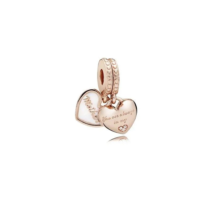 Mother Daughter Double Heart Split Dangle Charm - Double heart charm for mother and daughter, representing a bond like no other.