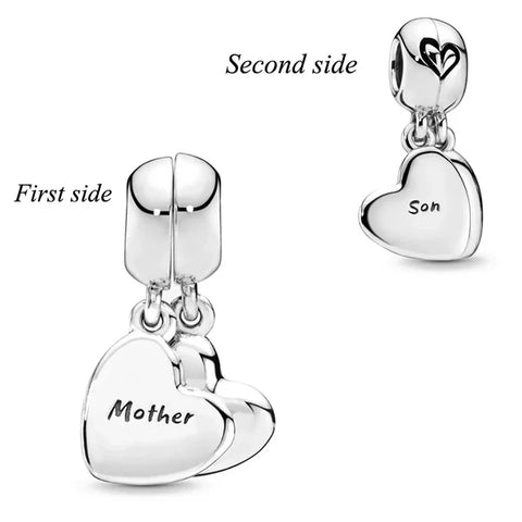 Mother & Son Heart Double Dangle Charm