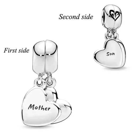 Mother & Son Heart Double Dangle Charm - Mother & Son Heart Double Dangle Charm