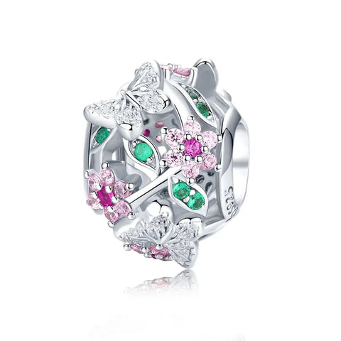 Multi-Gem Butterfly Flower Charm