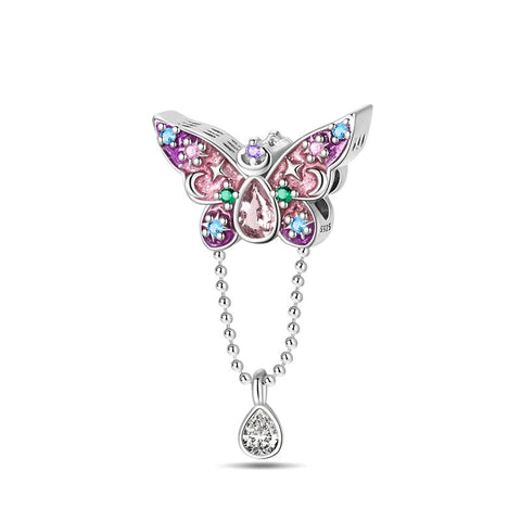 Multi-colored Butterfly Sterling Silver Charm - A sterling silver butterfly charm with multi-colored stones on its wings, symbolizing beauty and transformation.