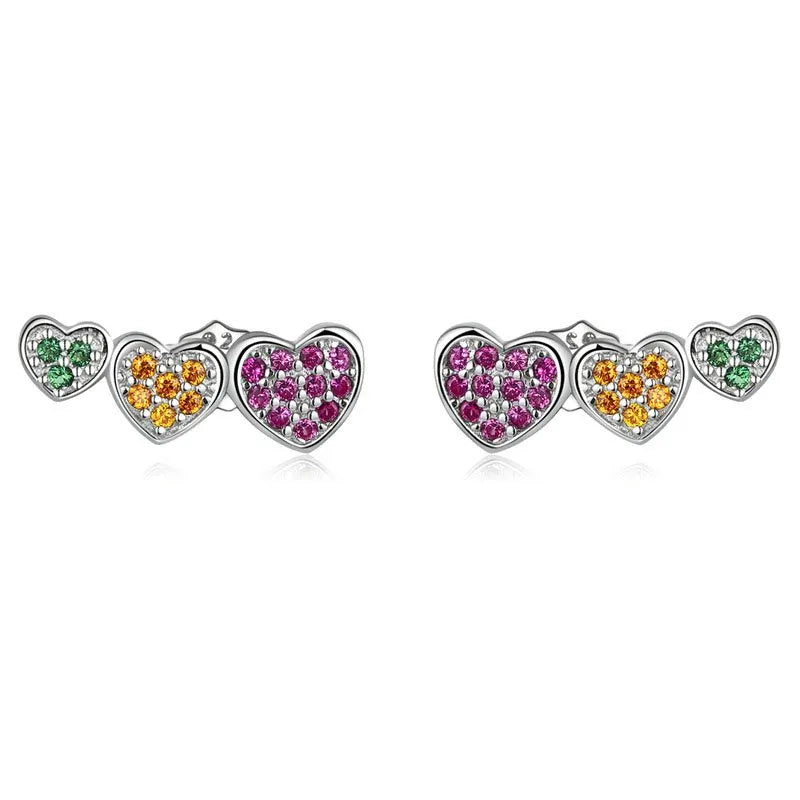 multicolor heart stud earrings sterling silver