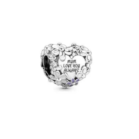 Mom Daisy Heart Charm