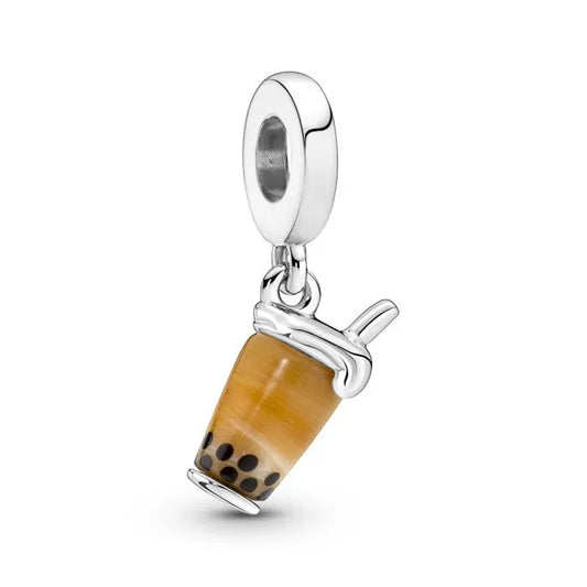 Playful Murano glass bubble tea dangle charm, perfect for bracelet customization