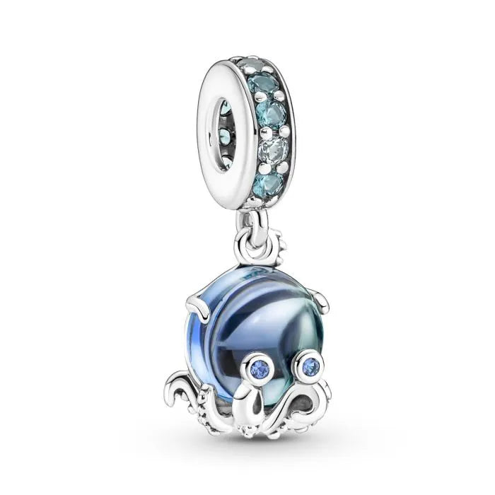 Murano Glass Cute Octopus Dangle Charm - Adorable octopus charm in Murano glass, adding a playful underwater theme.