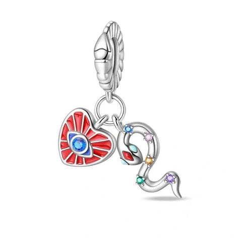 Mystic Heart & Serpent Double Dangle Charm - Mystic Heart & Serpent Double Dangle Charm