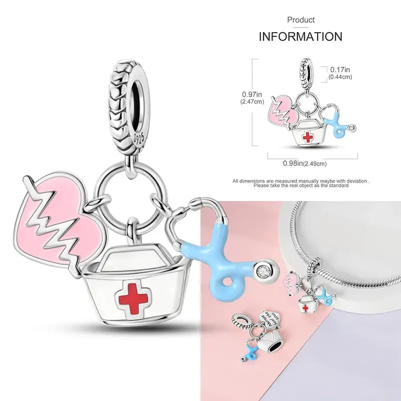 Nurse Hat Stethoscope Charm