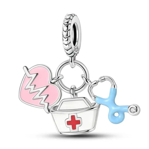 Nurse Hat & Tool Charm - Nurse Hat Stethoscope Charm