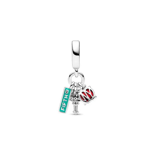 NYC Apple Torch and Street Sign Triple Dangle Charm - NYC-inspired dangle charm with apple, torch, and street sign.