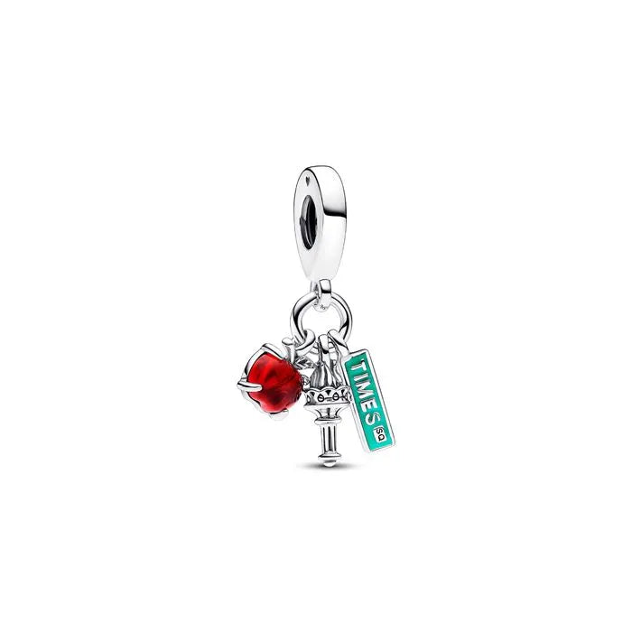 NYC Apple Torch and Street Sign Triple Dangle Charm - Unique NYC-themed charm, celebrating the city’s iconic symbols.