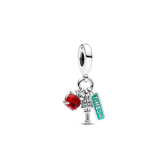 NYC Apple, Torch and Street Sign Triple Dangle Charm - NYC Apple Torch and Street Sign Triple Dangle Charm - Unique NYC-themed charm, celebrating the city’s iconic symbols.