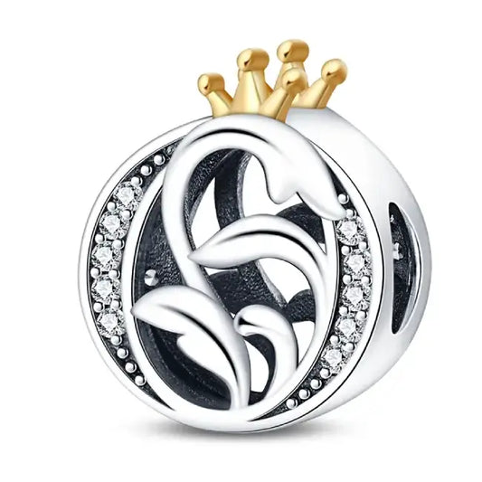 O Silver charm letter with gold Crown for pandora bracelets