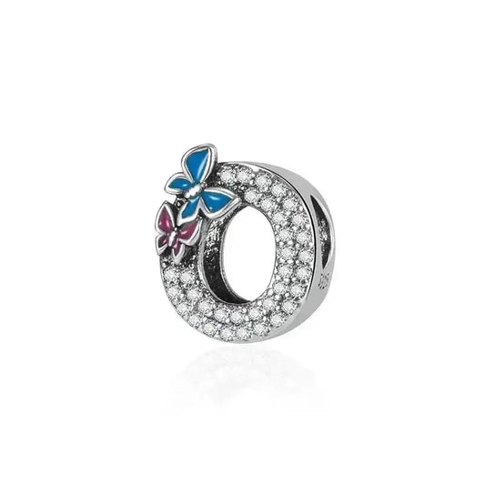 butterfly silver letter O charm