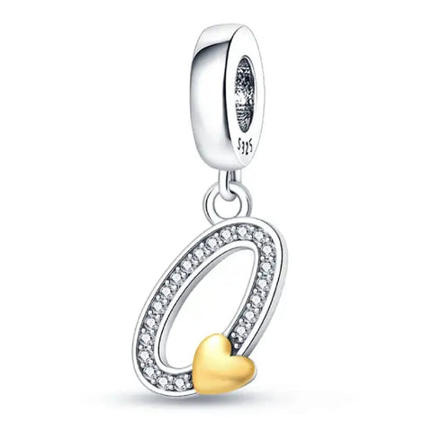 Silver letter O charm Gold heart