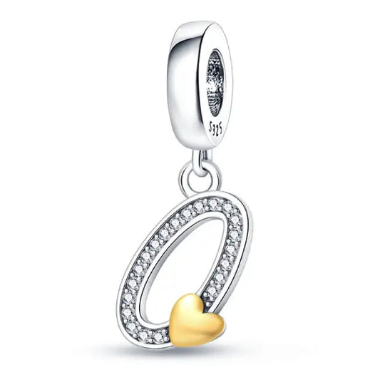 Silver letter O charm Gold heart