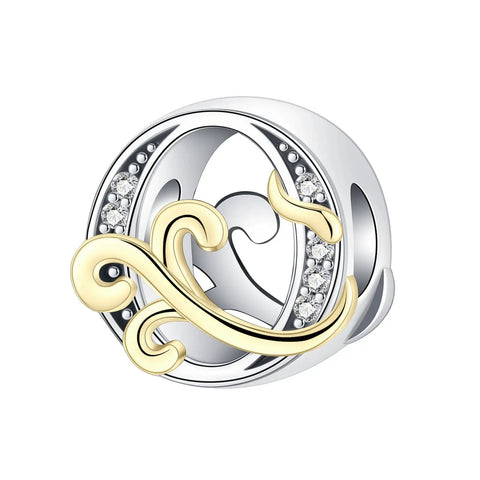 Dual-Tone Gold and Silver O Letter Charm with Crystal Accents - Dual-Tone Gold and Silver O Letter Charm with Crystal Accents