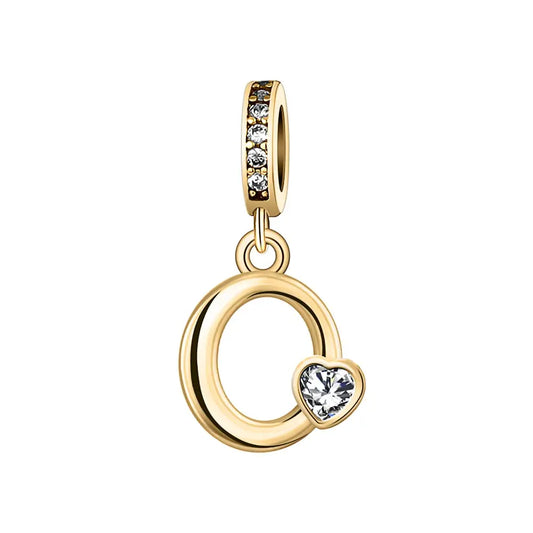 Gold O Letter Charm with pendant crystal Heart