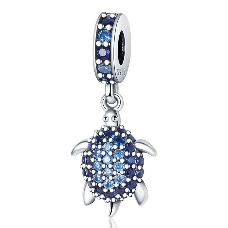 Turtle Dangle Charm with Blue Crystals