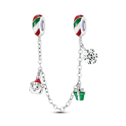 Sterling Silver Christmas Safety Chain with Festive Charms - Sterling Silver Christmas Safety Chain with Festive Charms