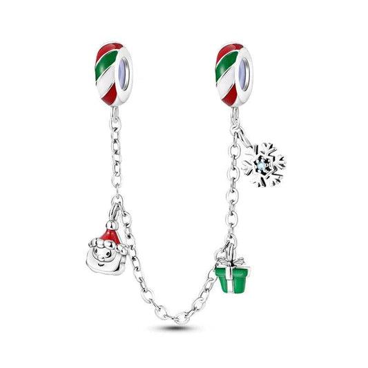 Sterling Silver Christmas Safety Chain with Festive Charms