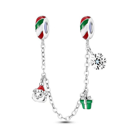 Sterling Silver Christmas Safety Chain with Festive Charms - Sterling Silver Christmas Safety Chain with Festive Charms - a pair of charms with the italic flag - Pandora