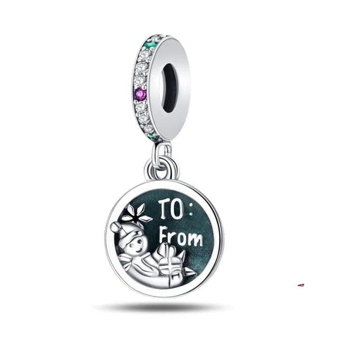 Sterling Silver Christmas Charm with Gift Tag & Crystals - Sterling Silver Christmas Charm with Gift Tag & Crystals