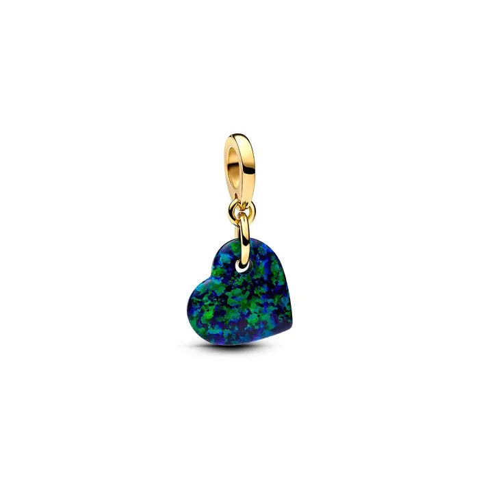 Opalescent Green Heart Dangle Charm Pandora Shine - Shimmery green heart dangle in Pandora Shine, adding elegance.