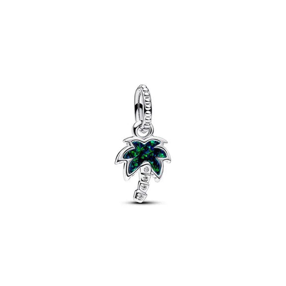 Opalescent Green Palm Tree Dangle Charm - Charm honoring grandmothers, ideal for adding a familial touch to charm bracelets