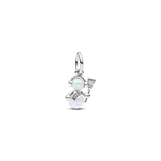 Opalescent Snowman Dangle Charm - Charming snowman dangle with opalescent finish, perfect for holiday jewelry.