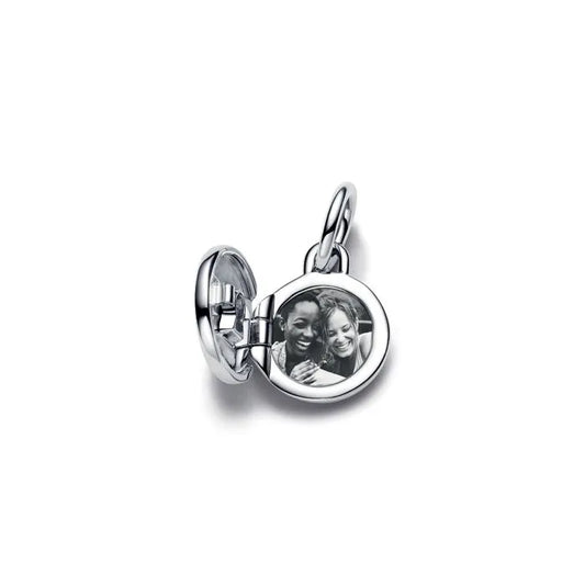 Openable engravable love locket dangle charm, perfect for adding a personal touch to bracelets