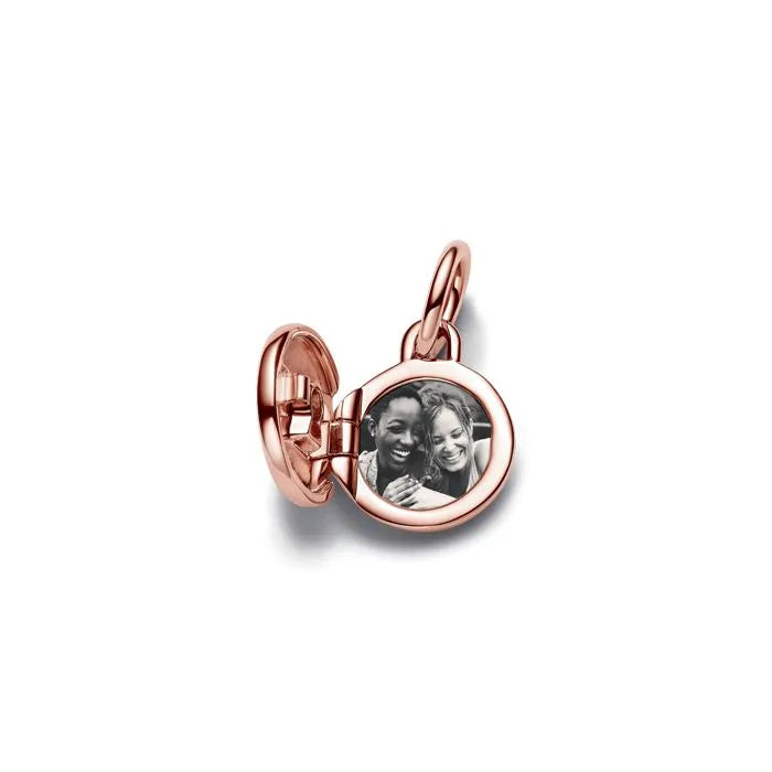 Openable Engravable Love Locket Dangle Charm Pandora Rose - Heart locket charm in Pandora Rose, perfect for personalization.