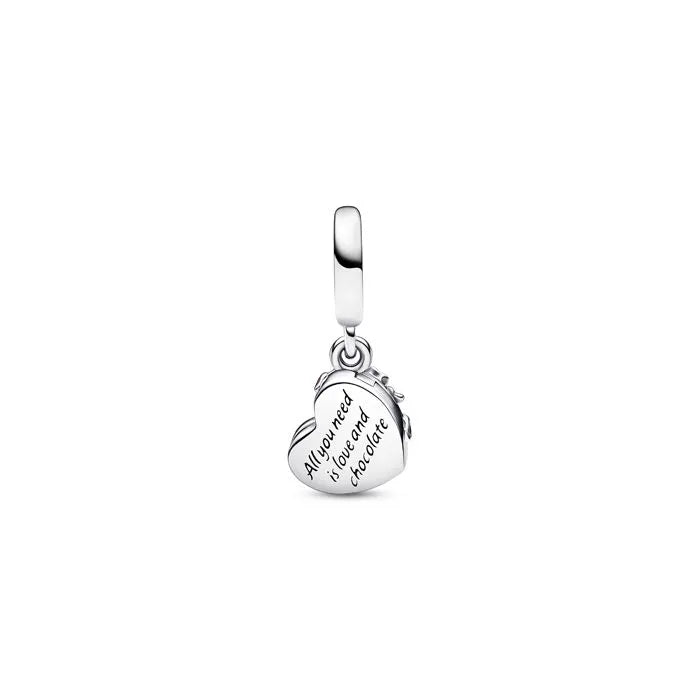 Openable Heart Chocolate Gift Box Dangle Charm - Charming chocolate gift box charm, a sweet addition to any bracelet.