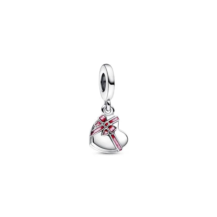 Openable Heart Chocolate Gift Box Dangle Charm - Heart gift box charm with chocolate detail, ideal for Valentine’s Day.