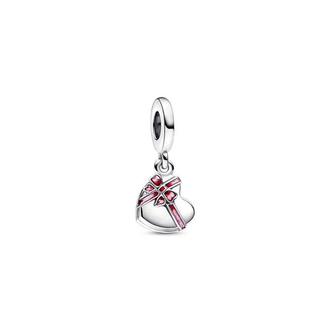 Openable Heart Chocolate Gift Box Dangle Charm - Heart gift box charm with chocolate detail, ideal for Valentine's Day.