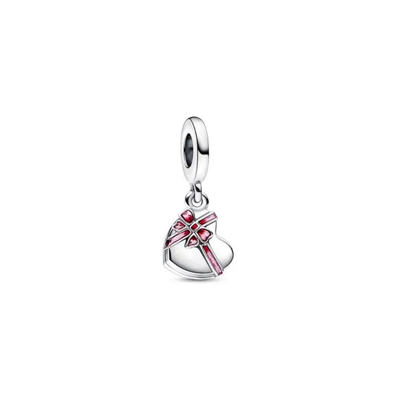 Openable Heart Chocolate Gift Box Dangle Charm - Openable Heart Chocolate Gift Box Dangle Charm - Heart gift box charm with chocolate detail, ideal for Valentine’s Day.