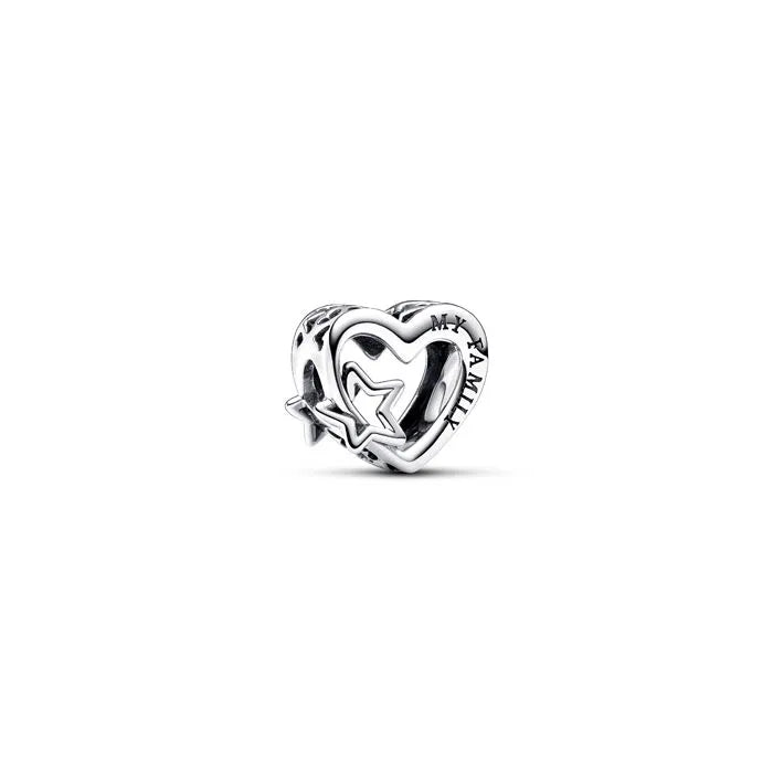 Family-themed openwork heart and star charm, brings love and unity to charm bracelets