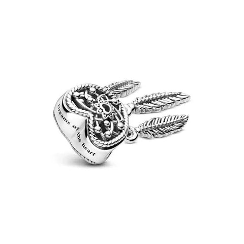 Openwork Heart & Three Feathers Dreamcatcher Charm