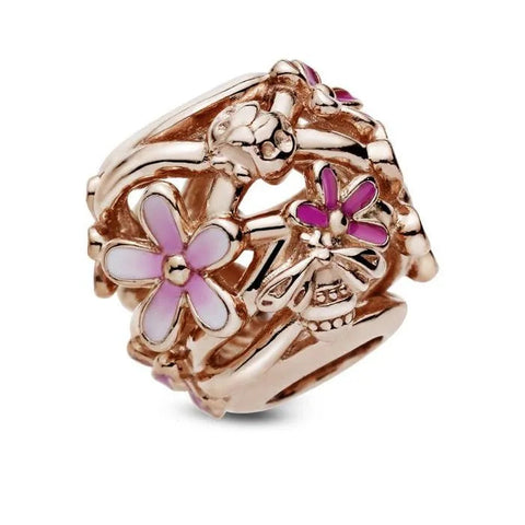 Openwork Pink Daisy Flower Charm