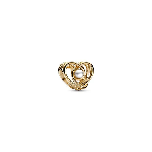 Openwork Swirling Heart Freshwater Cultured Pearl Charm 14K - Elegant charm with pearl and swirling heart in 14K gold.