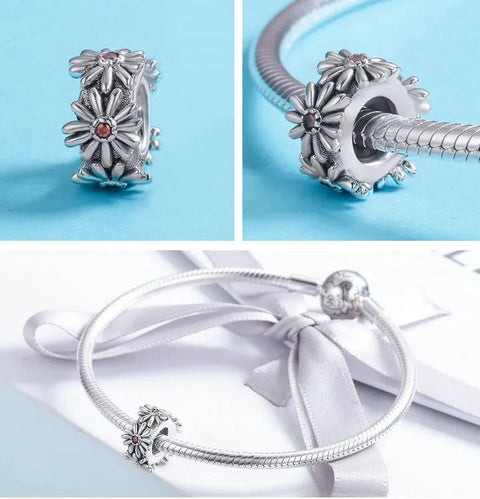 Daisy Flower Charm with Orange Stone