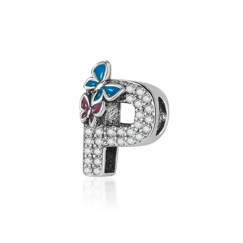 butterfly silver letter P charm - butterfly silver letter P charm