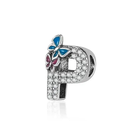 butterfly silver letter P charm