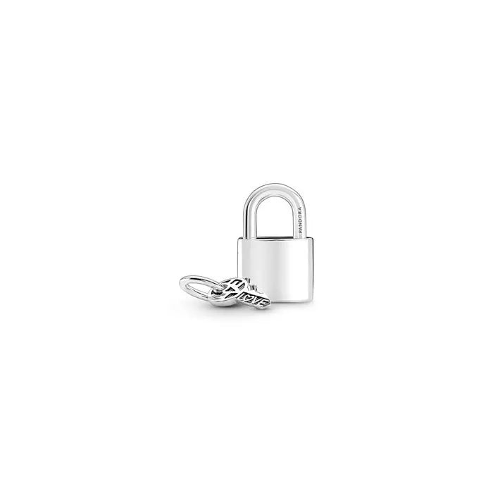 Padlock Key Dangle Charm Pandora Shine - Elegant key and padlock charm in Pandora Shine, perfect for secure love symbols.